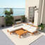 Ensemble de meubles de jardin 6 pièces, canapé modulaire en L en bois d'acacia avec lit de jour convertible, table de thé et repose-pieds