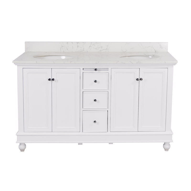 Ferdinand 60'' Double Bathroom Vanity with Top, White, Engineered Marble
