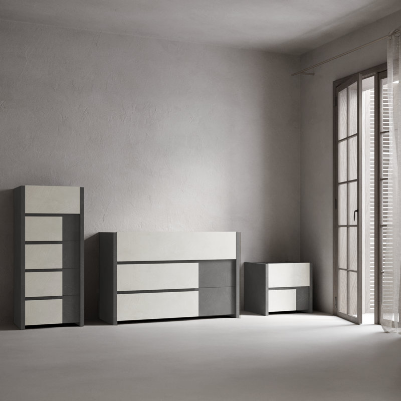 Venezia - Design Nightstand Assembled, Lead Stucco/White Stucco