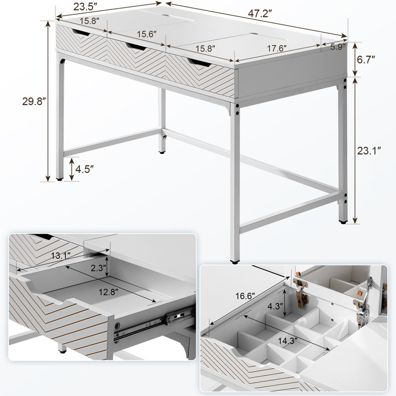 Multi-functional Dressing & Office Table With Hidden Flip Mirror, Spacious Storage, And Compact Design , White