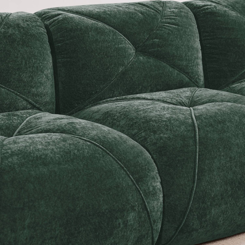 110.8" Upholstered L-Shaped Boneless Sectional With Ottoman, Green Velvet
