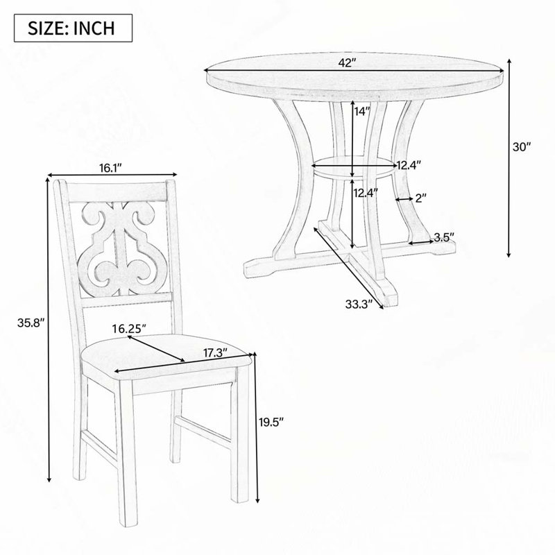 Ensemble 5 pièces de table de salle à manger ronde et chaises