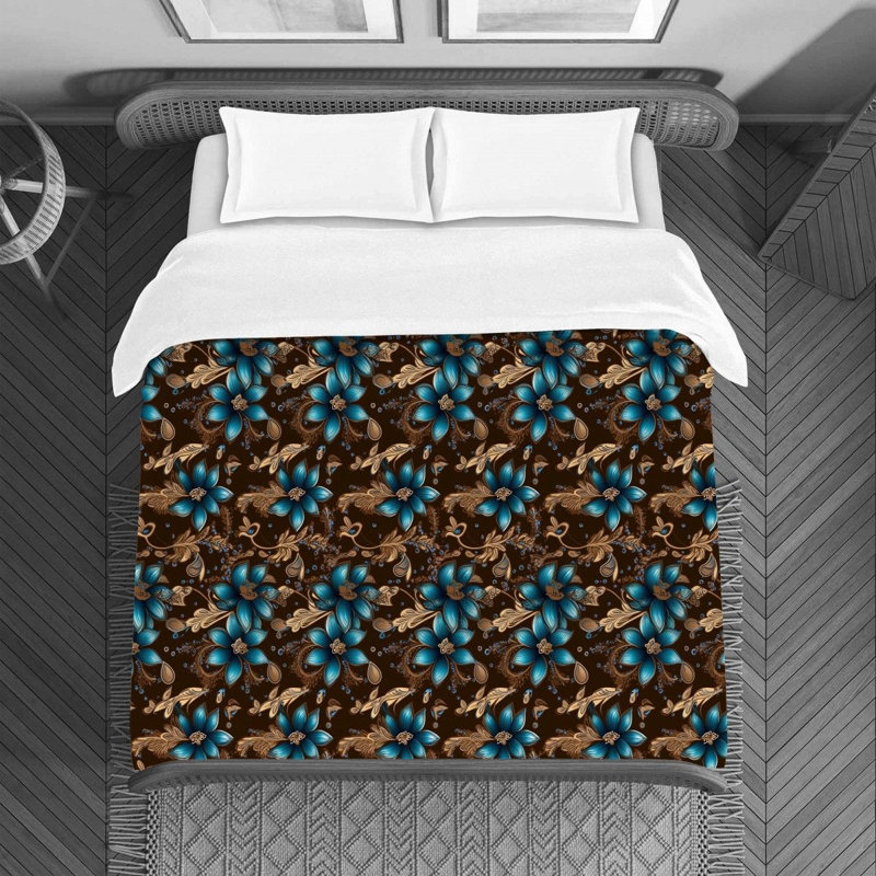 Machine Printed Duvet Cover, Queen Duvet Cover, Blue/Brown