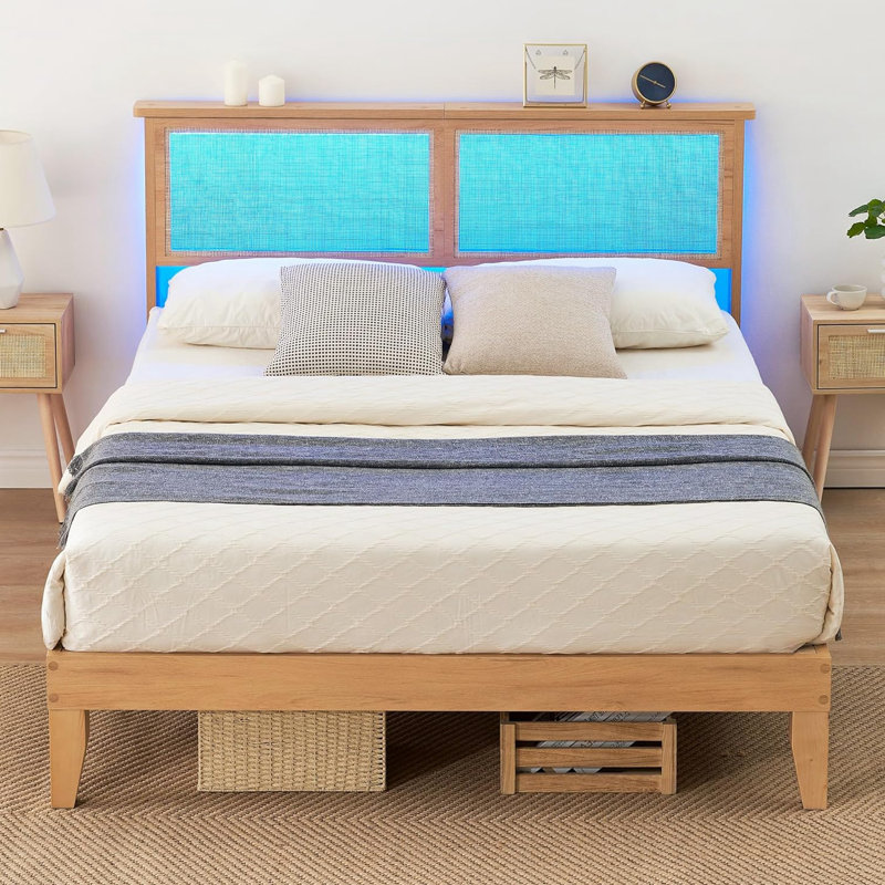 Hazim Solid Wood Standard Bed with Shelves, Full