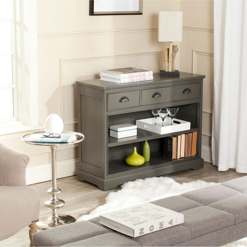 Prudence Pine Bookshelf - 3 Drawer Storage Unit with Open Shelves, Small Space Organization, Gray