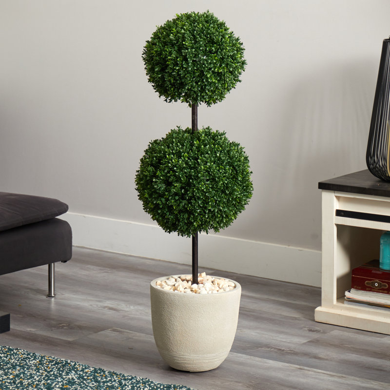 4ft. Boxwood Double Ball Topiary Artificial Tree in Oval Planter UV Resistant (Indoor/Outdoor)