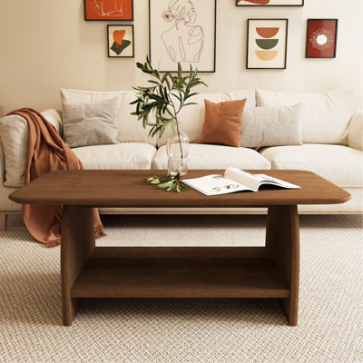 Table basse de salon moderne et minimaliste, double couche rectangulaire de 47 pouces avec fonction de rangement, conception arrondie de sécurité