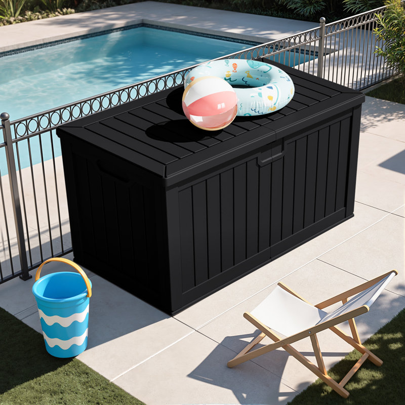230 Gallon Outdoor Indoor Lockable Resin Deck Box With Removable Dividers, Black