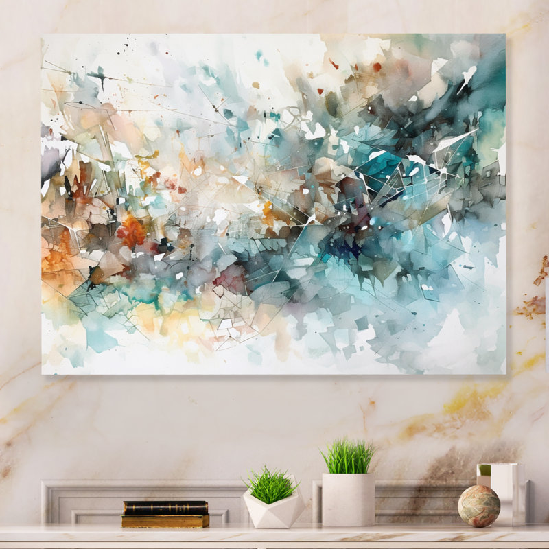 «Vibrant Paint Eruption V», art mural abstrait géométrique, H 30 po x l 40 po, Toile tendue, Sans cadre