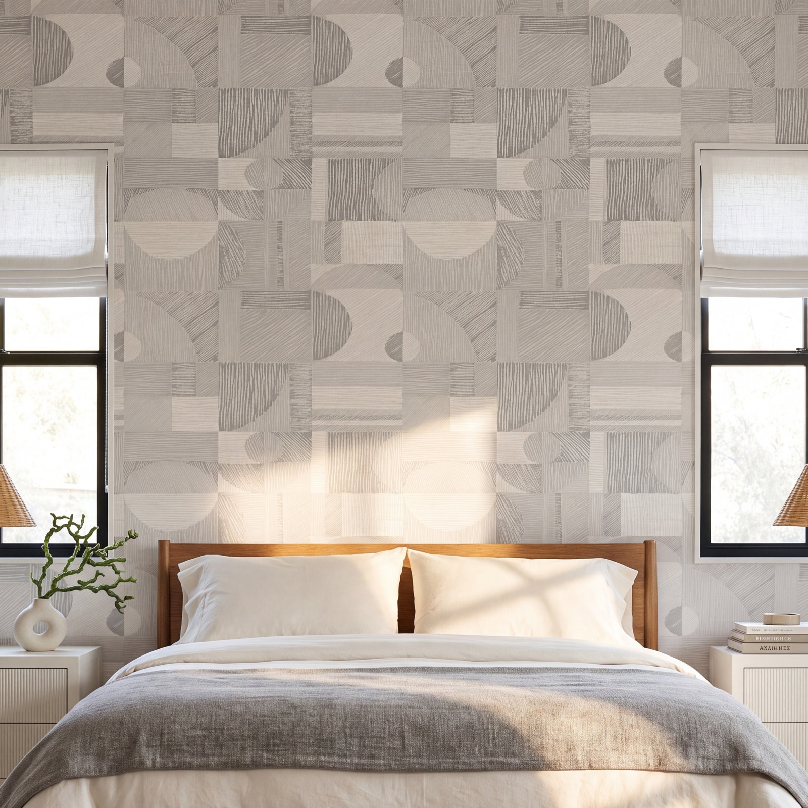 Aviara Modern Peel & Stick Geometric Wallpaper, Silver