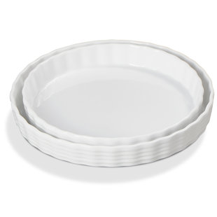 [porcelain Tart Pan Microwave Safe] Porcelain Baking Dish Set, Reusable Pie Pan Set Of 2, Non-stick Round Pie Dish, Tart Pan With Ruffled Edge, Pie Pan For Pies, Microwave, Dishwasher, And Oven Safe (11''/10')