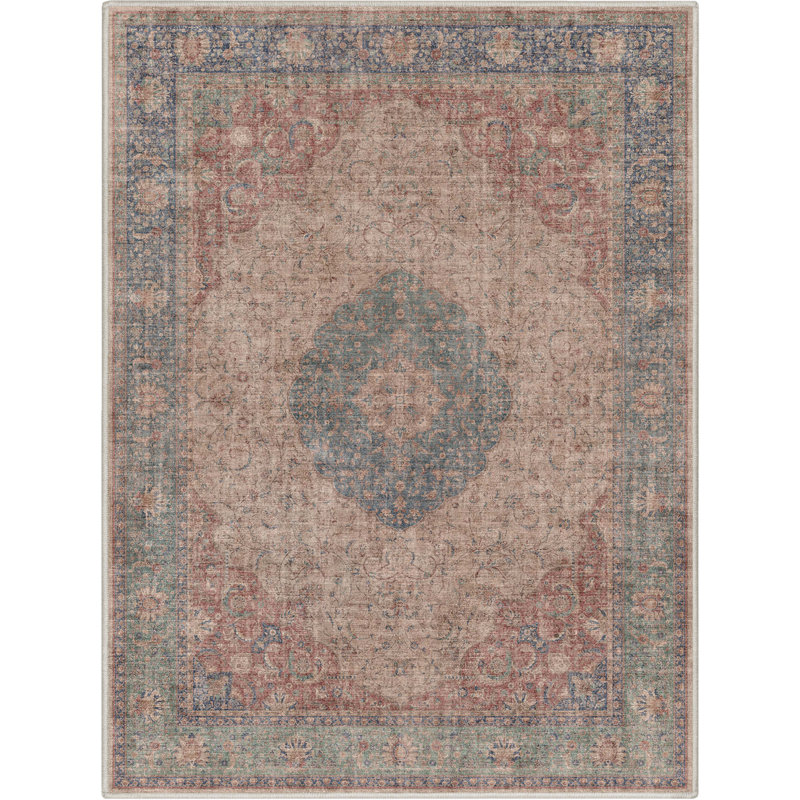 Ervin Odette Vintage Medallion Oriental Red Blue Area Rug, Rectangle 3'11" x 5'3" 