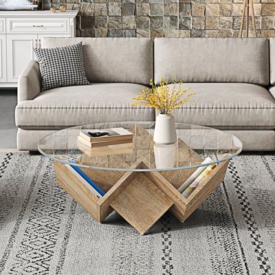Table basse ronde avec plateau en verre