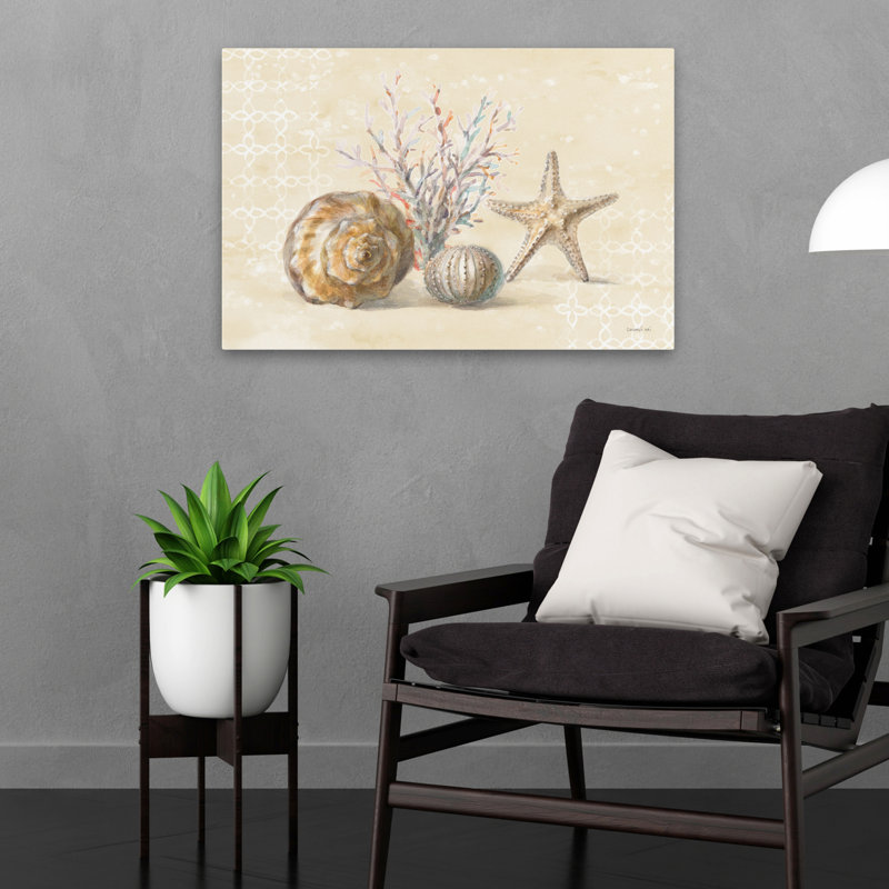 Sunrise Beach I Coastal; Nautique gris blanc beige brun, H 24 po x l 16 po