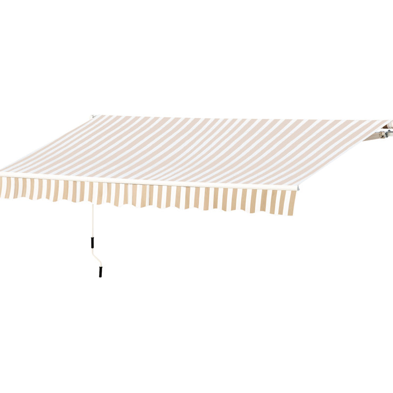 Auvent de balcon 12 'x 10' - Pare-soleil, protégé, manivelle manuelle, structure en aluminium, tissu 280g / m², terrasse rétractable beige et blanche et eau