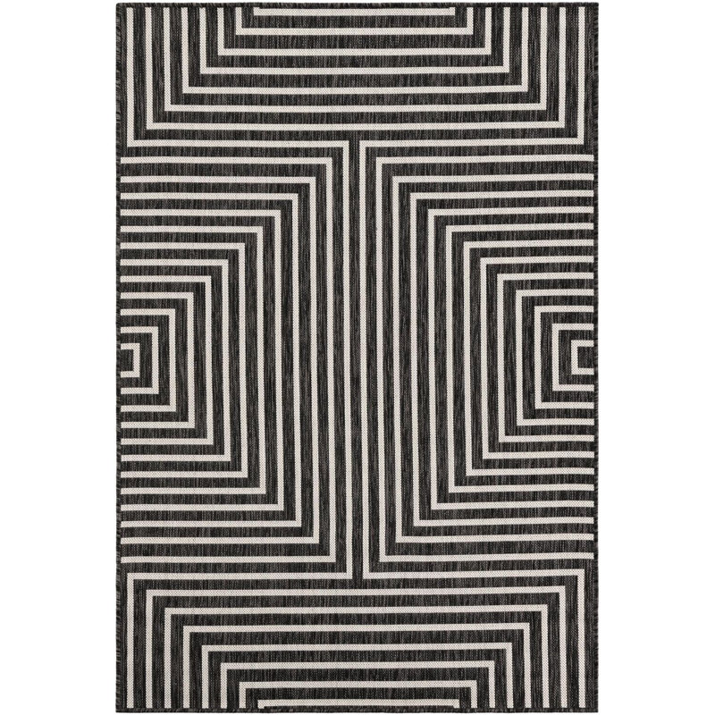 Tapis contemporain noir et blanc Odawa, Rectangle 4 pi 1 po x 6 pi 1 po