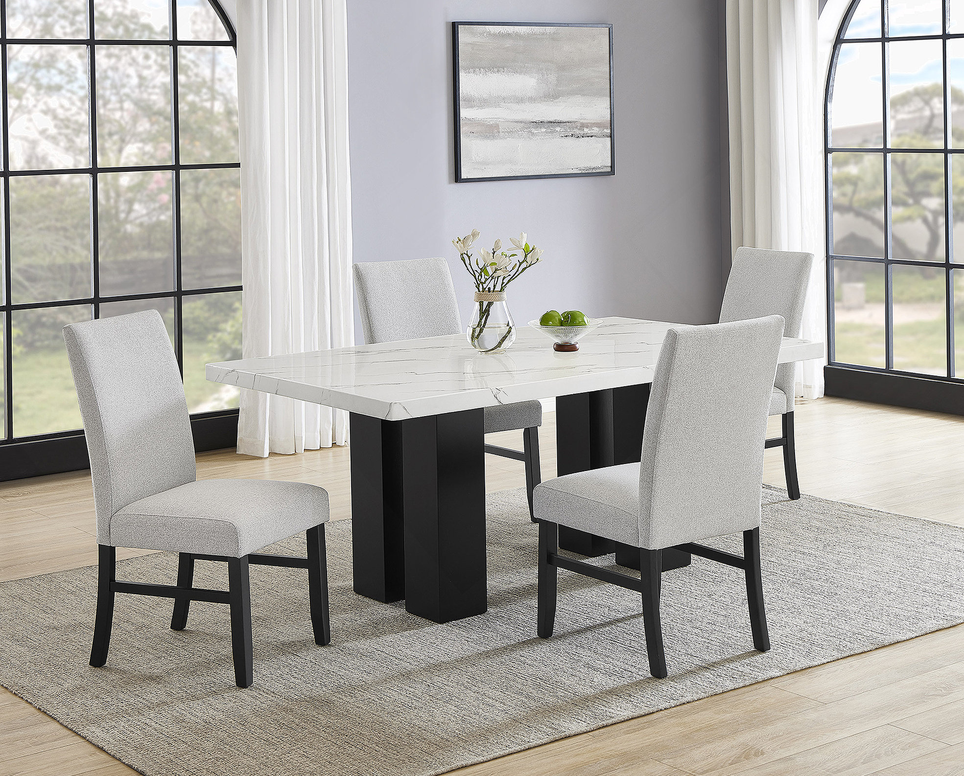 Latitude Run® 7Pc Dining Set White Rectangular Marble-Like Tabletop ...