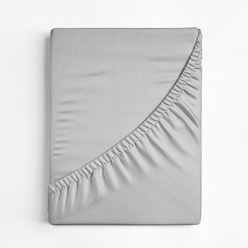 Drap-housse en coton 400 fils à densité de tissage 400, Grand lit, Gris clair