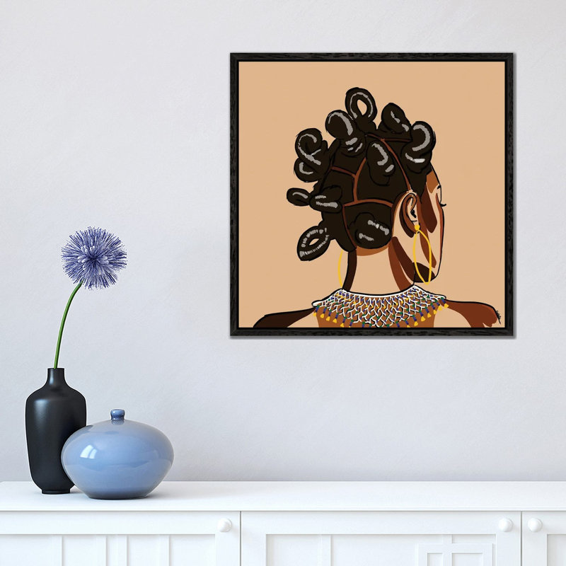 Black Hair Story - Bantu Knots by NoelleRx - Print on Canvas, 45.72 cm H x 45.72 cm W, Black Framed