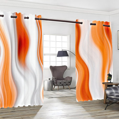 2Pcs Grommet Abstract Swirl Curtains, Orange and White Fluid Pattern Drapes, Thermal Insulated, Noise Reducing & Privacy Protection, Room Darkening for Bedroom Living Kitchen Indoor Home Decor