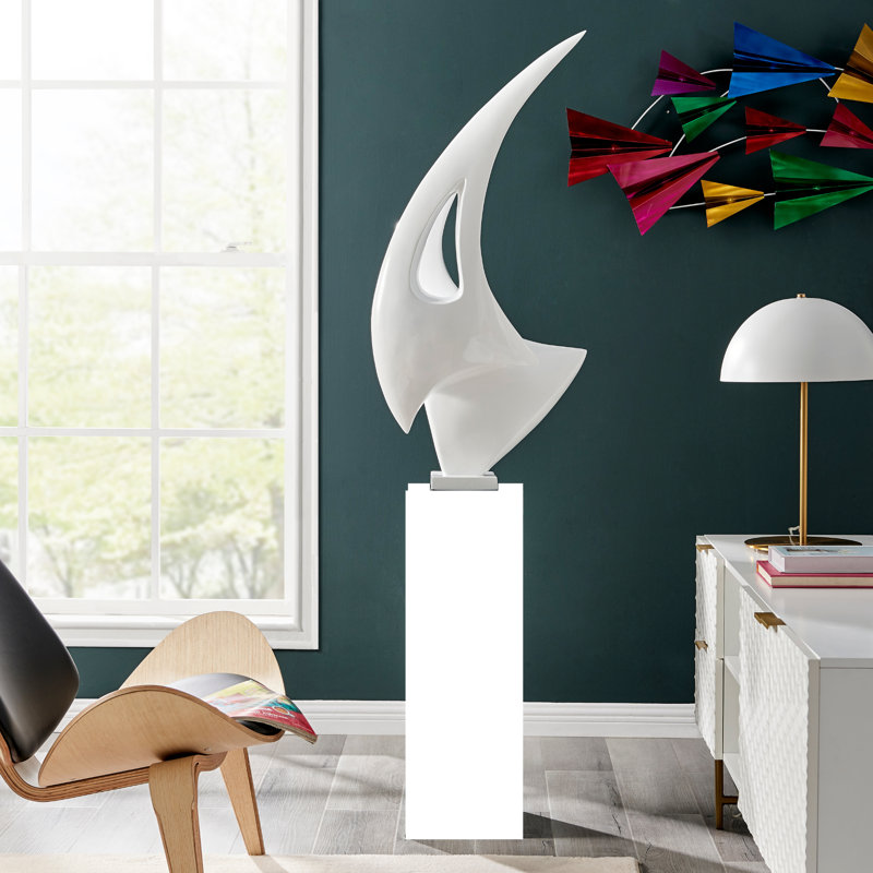 Sculpture Haldis moderne en résine et panneau de fibres à densité moyenne, Rouge / noir, H 68 po x l 8 po x P 10 po