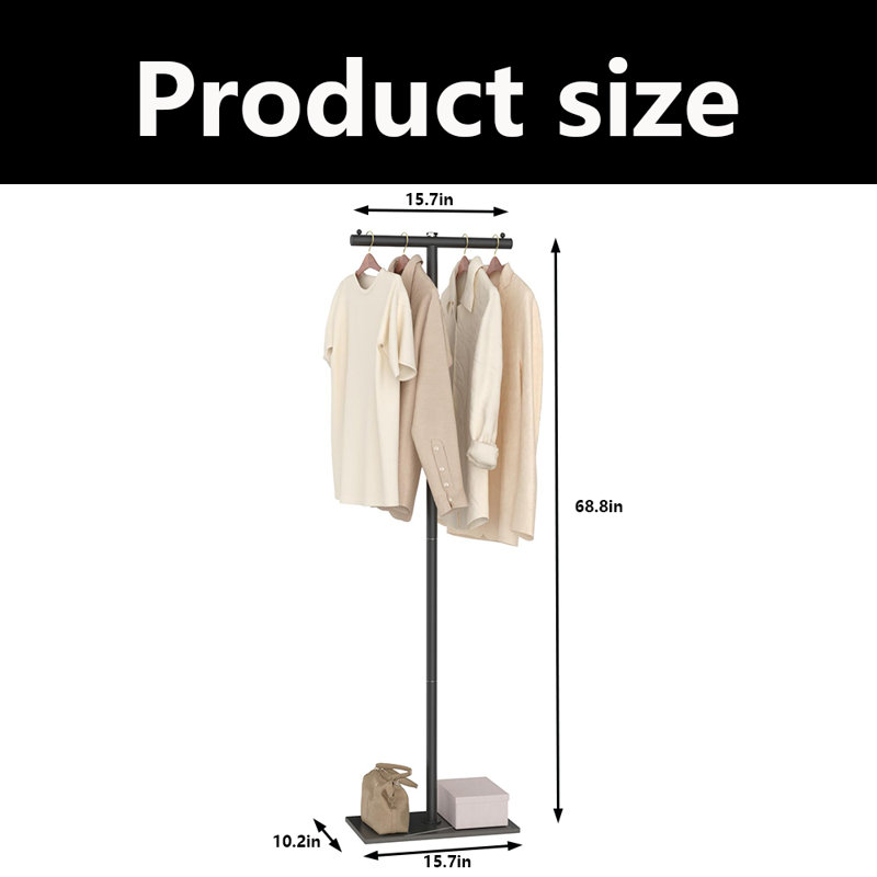 Coat Rack Freestanding With Rock Slab Base, Black
