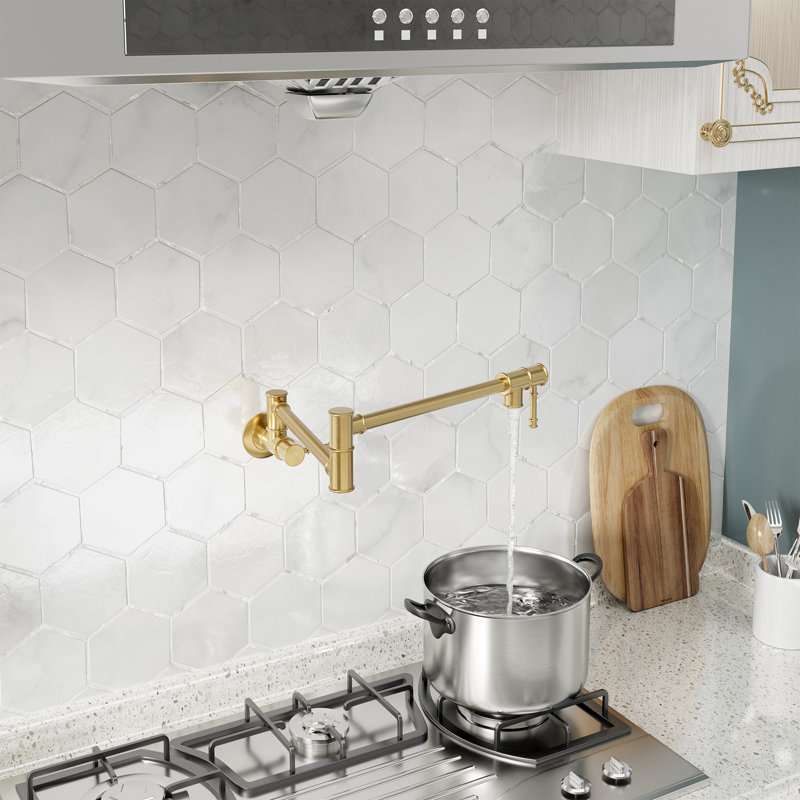 Cedar CASAINC Traditional Wall Mount Swing Arm Folding Pot Filler Kitchen Faucet, Brushed Gold