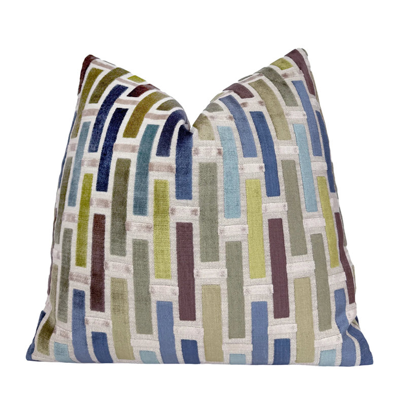 Housse de coussin géométrique en velours, Bleu, Carré 22 po