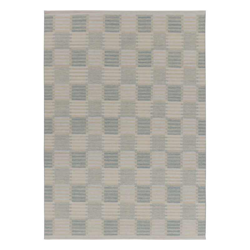 Scandinavian Wool Geometric Area Rug in White, Blue
