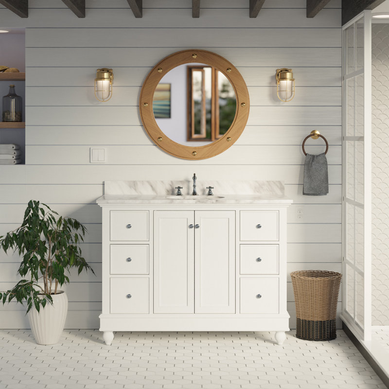 Ensemble de meuble-lavabo simple 48 po Ferdinand, Blanc, Marbre de Carrare