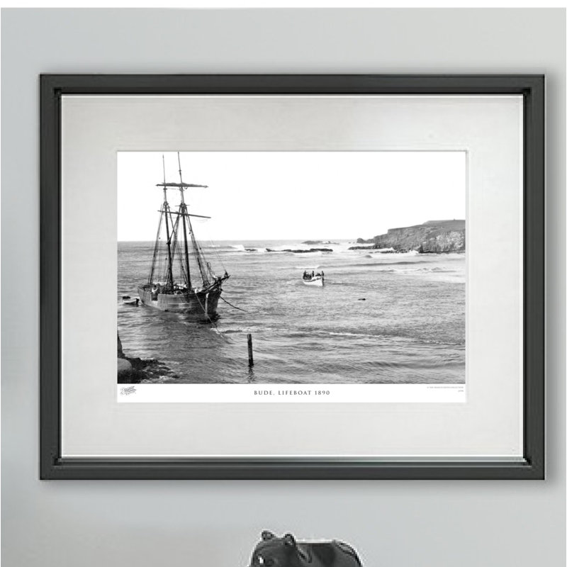 Bude, Lifeboat 1890 - Single Picture Frame Print on Wood, 45cm H x 60cm W x 2.3cm D