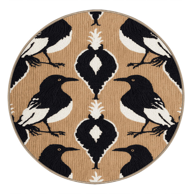  Tapis lavable oiseaux de la pie australienne, Rond 5 pi
