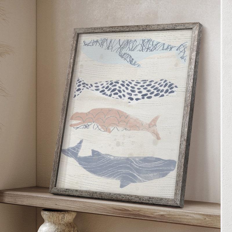 Reproduction encadrée à motif de baleine I - bois massif, H 21 po x l 17 po