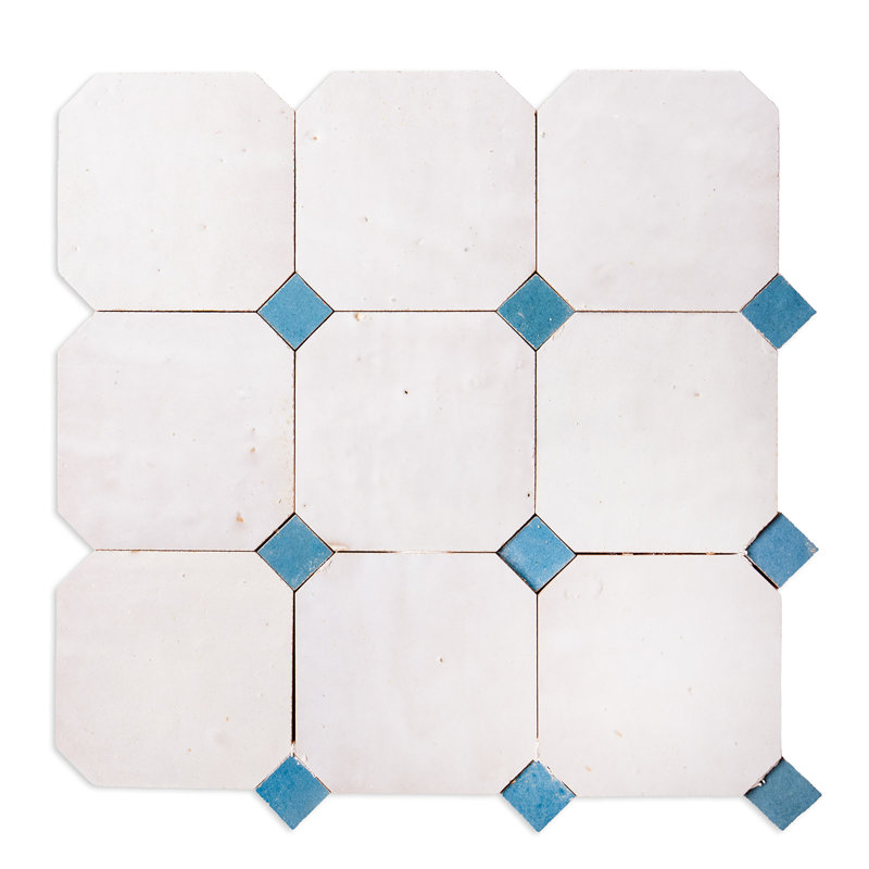 Panneaux contemporains en zellige, 12 po x 12 po x 1/2 po, blanc cassé avec accents bleu nuit