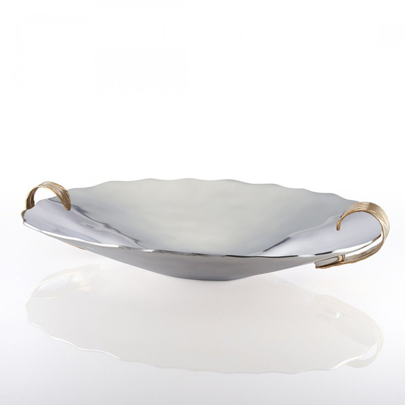 Bol décoratif ovale en métal chic et luxueux de couleur argent/or, H 5 po x l 15,5 po x P 22,25 po