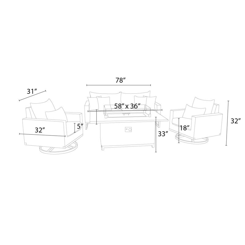 Milo Motion 4 Piece Rattan Sunbrella Sofa Set with Cushions, Brown, Canvas Spa Sunbrella® Canvas