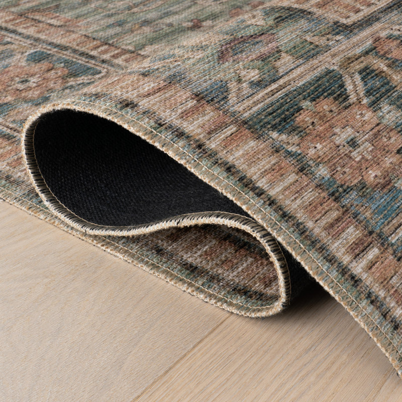 Nysera Traditional Bordered Area Rug, Rectangle 5' x 8', Blue/Green
