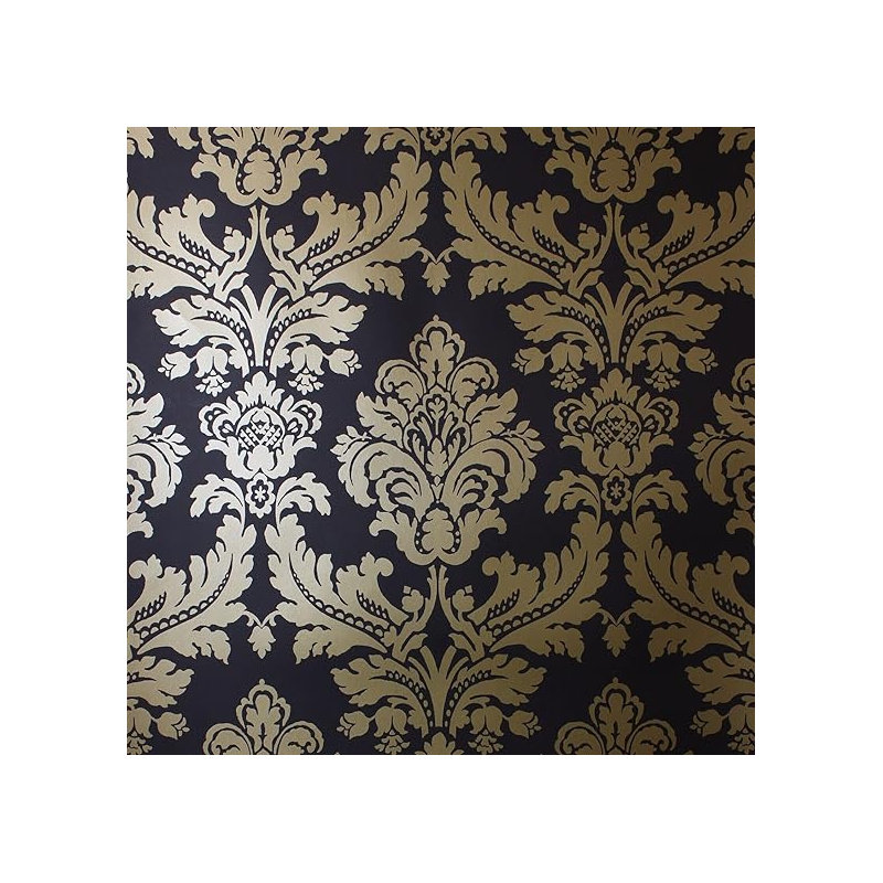 Mattson Black Gold Damask Vintage Floral Metallic Wallpaper 10m x 53cm Roll