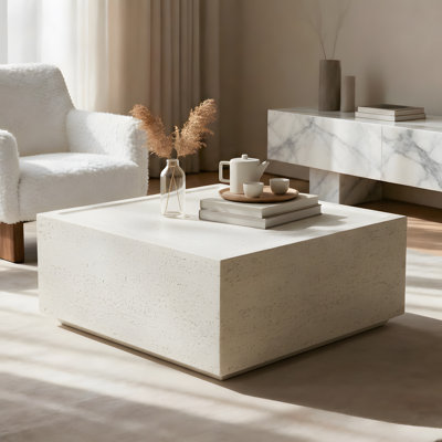 28" Square Travertine Stone Indoor/Outdoor Coffee Table