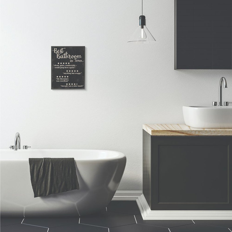 «Best Bathroom Five Star», reproduction d'art textuel sur toile, Giclée encadrée noir minuit, H 14 po x l 11 po x P 1,5 po