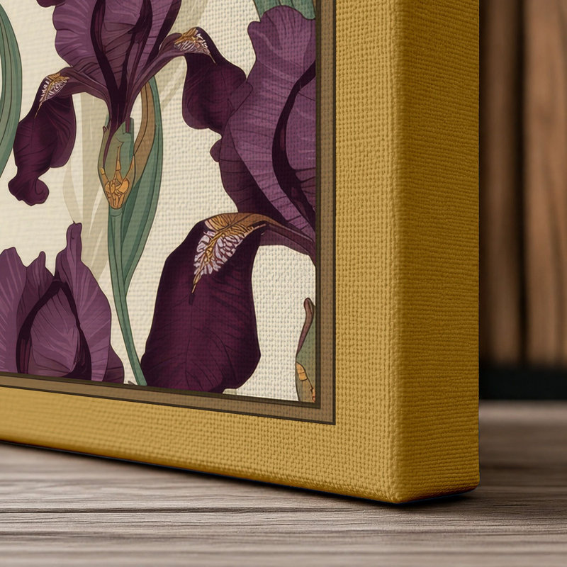 Iris Garden Pattern Botanical - Wrapped Canvas, 30x20 - 76.2 x 50.8 cm, Ochre Border