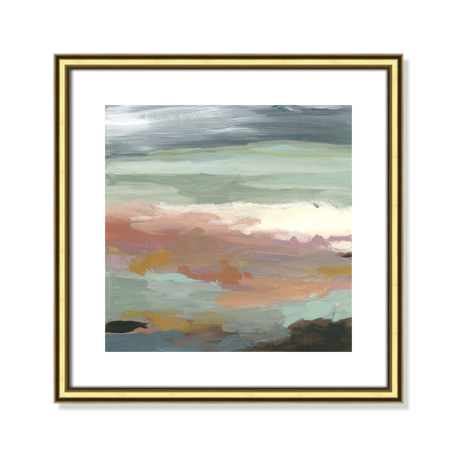 Ocean Bluffs by Carol Robinson - Painting Print on Paper, Picture Framed Paper, 18.25" H x 18.25" W, Gold Bead