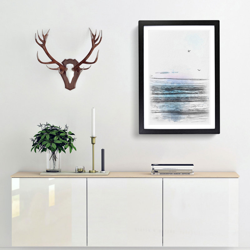Seagulls Flying High - Single Picture Frame Painting on MDF, 45cm H x 33cm W x 2cm D, Black Framed