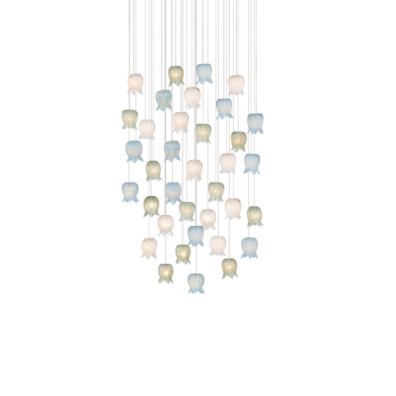 Polpo 7-Light Round Multi-Drop Pendant, 13" H x 33" W x 33" D, Blue/Green/White, 5400 Lumens