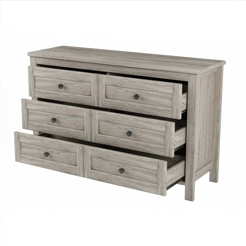 Commode en bois de style ferme avec 6 tiroirs, Gris antique