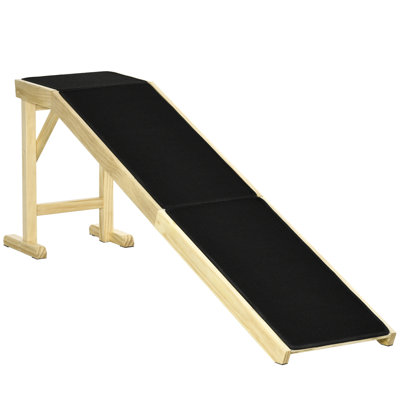 Rampe pour chien pour lit, 74 po x 16 po x 25 po, bois de pin naturel, 1 pièce, rampe pour animal de compagnie avec tapis antidérapant et plateforme