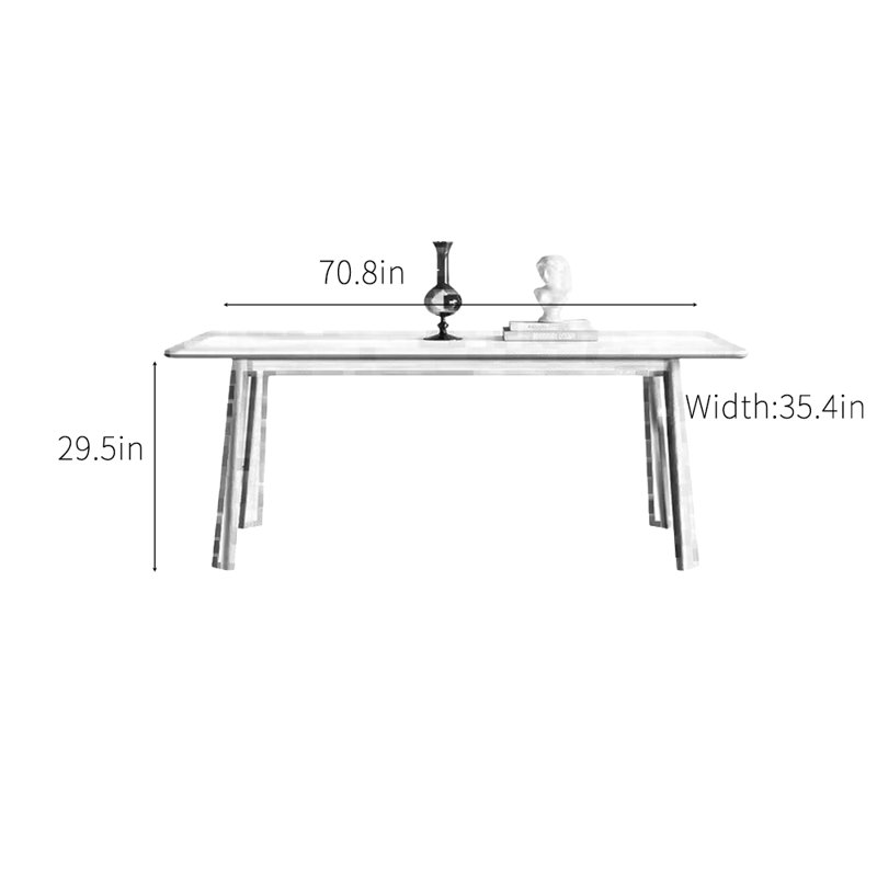 Table de salle à manger en pierre frittée avec bois de frêne massif, H 29,5 po x L 70,8 po x l 35,4 po
