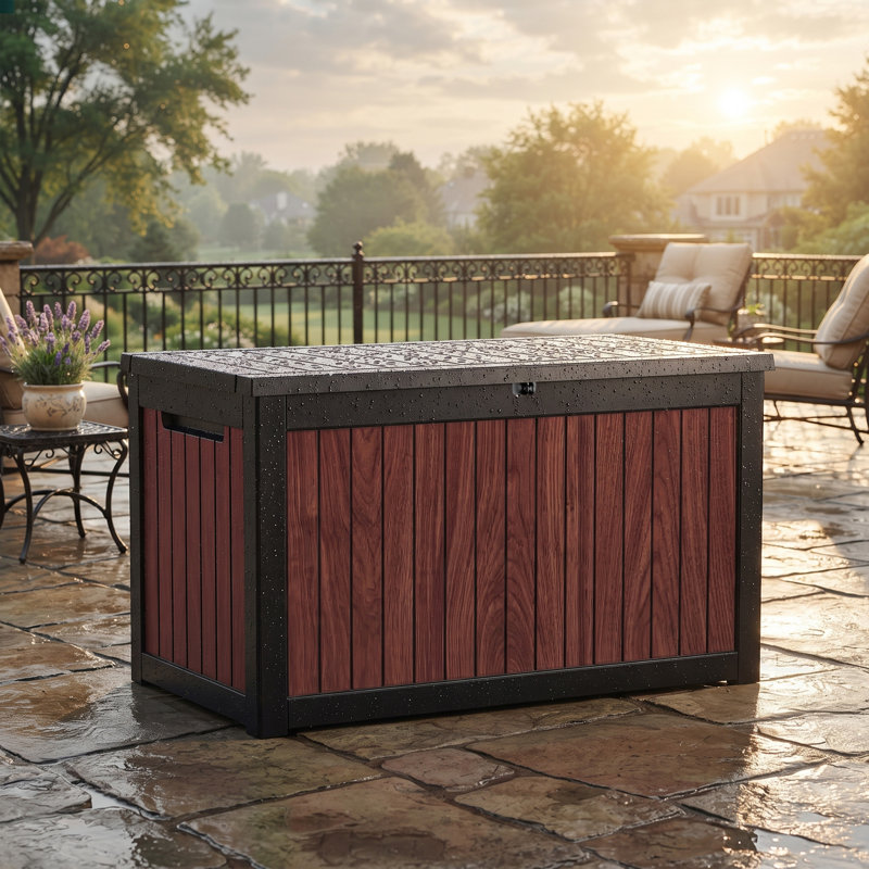 300 Gallon Waterproof Deck Box with Walnut Finish
