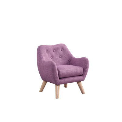 Chaise pour enfants en lin 19,5 po Fenix avec dossier capitonné et pieds en bois
