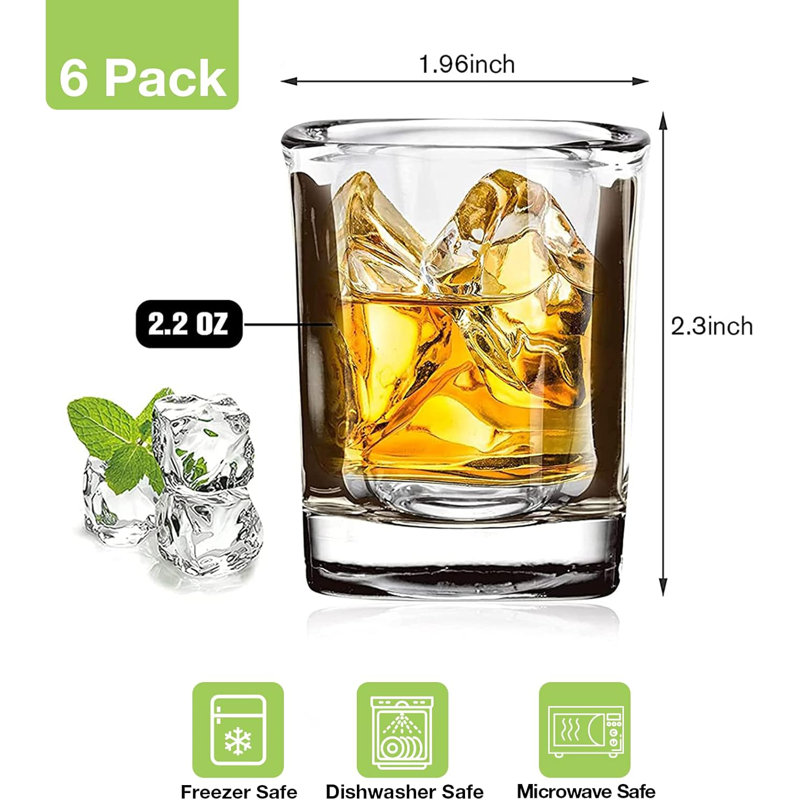 Ensemble de 6 verres à liqueur à base lourde, verre à liqueur carré transparent 2,2 oz